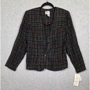 JBS Ltd Jacket Womens 12 Black Multicolor Boucle Tweed Plaid Blazer Dressy Work